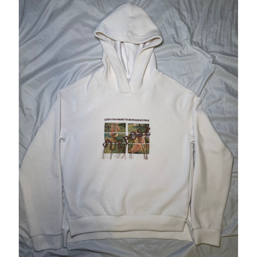 Seifini Graphic Hoodie Women S Cream Corduroy Embroidered Art Print Pullover - Picture 1 of 6